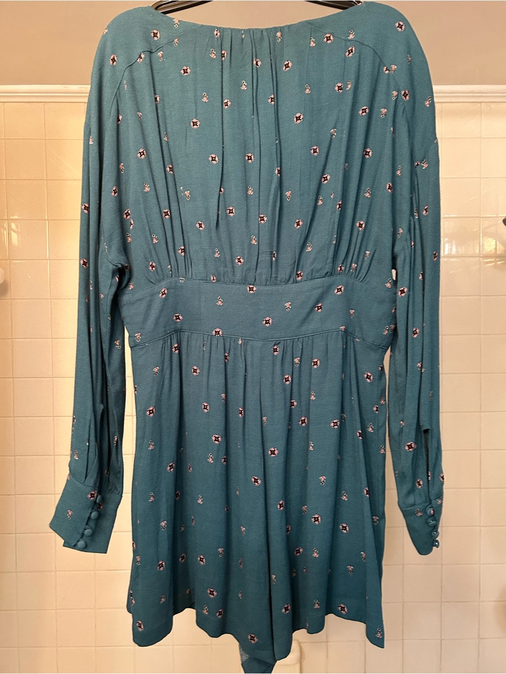 Free People Teal Long-Sleeve Floral Romper - Picture 3 of 3